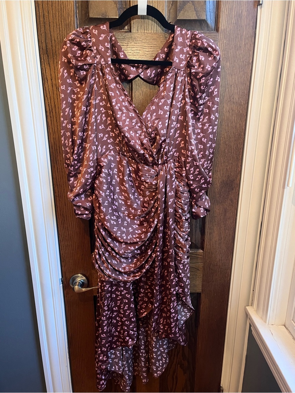 Lush Rust Floral High-Low Draped Midi Dress